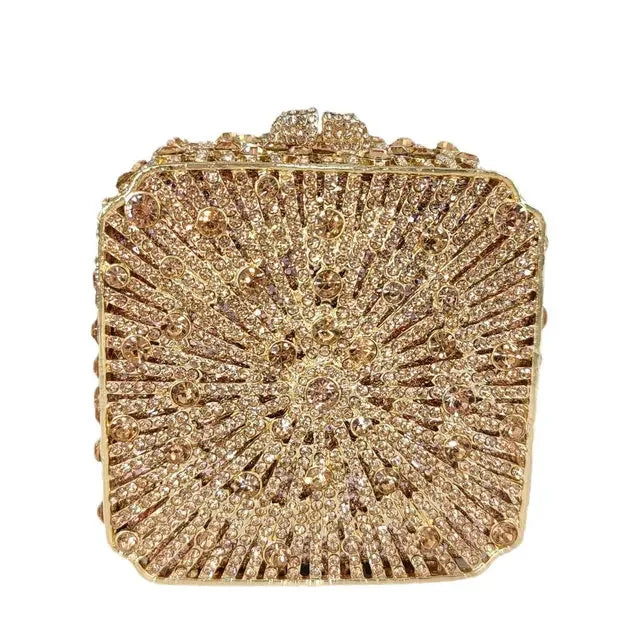 Crystal Women’s Evening Clutch | Wedding Bridal Rhinestone Minaudiere Box | Luxury Hollow-Out Diamond Party Handbag | Elegant Petite Gala Dinner & Banquet Purse Luxegan