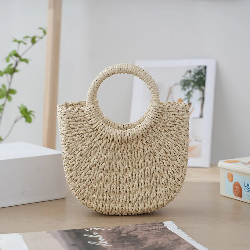 Handmade Moon Straw Beach Bag | Hard Woven Bohemian Tote Luxegan