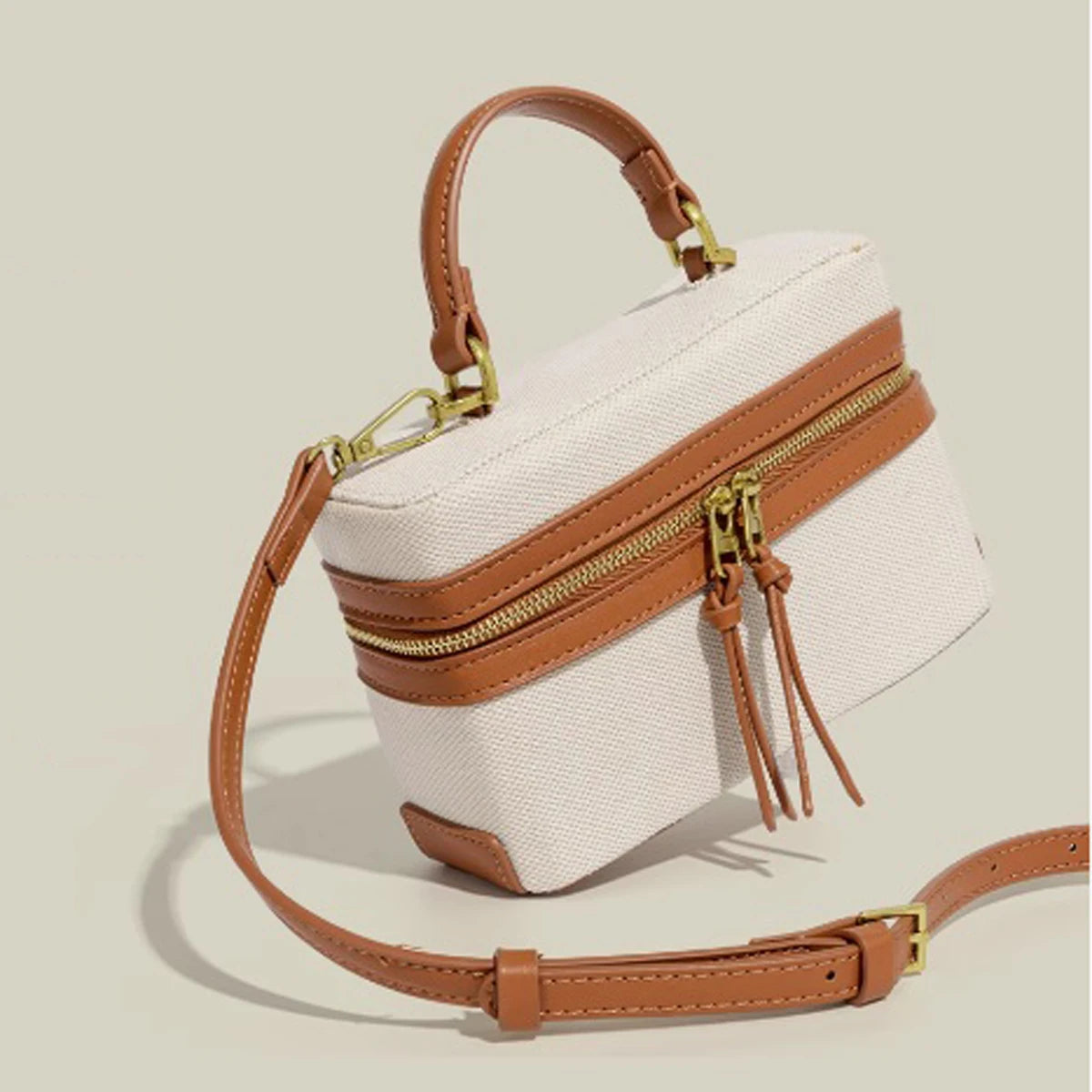 Women's Retro Canvas Spliced Lunch Box | Commuter Portable Shoulder Crossbody Small Square Bag Luxegan