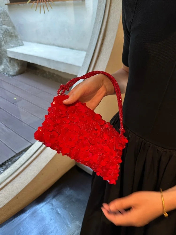 Luxury Sequins Shoulder Bag | Floral Designer Mini Handbag Luxegan