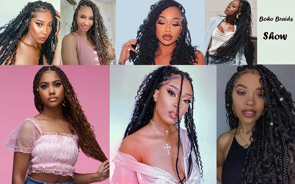 24" Boho Double Full Lace Knotless Braided Wig - Bohemian Curly - Synthetic - with Baby Hair