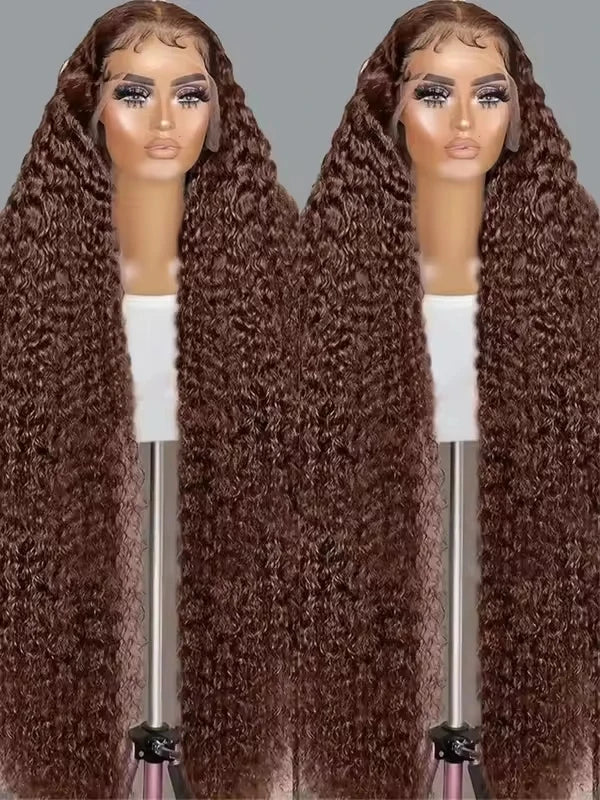 30 & 34-Inch Chocolate Brown Deep Wave HD Lace Wig | Sophisticated 200% Density 13x4 Transparent Frontal | Elegant "Virgin Brazilian" Silhouette | "Dignified" Pre-Plucked Curly Human Hair for Radiant Versatile Styling Luxegan