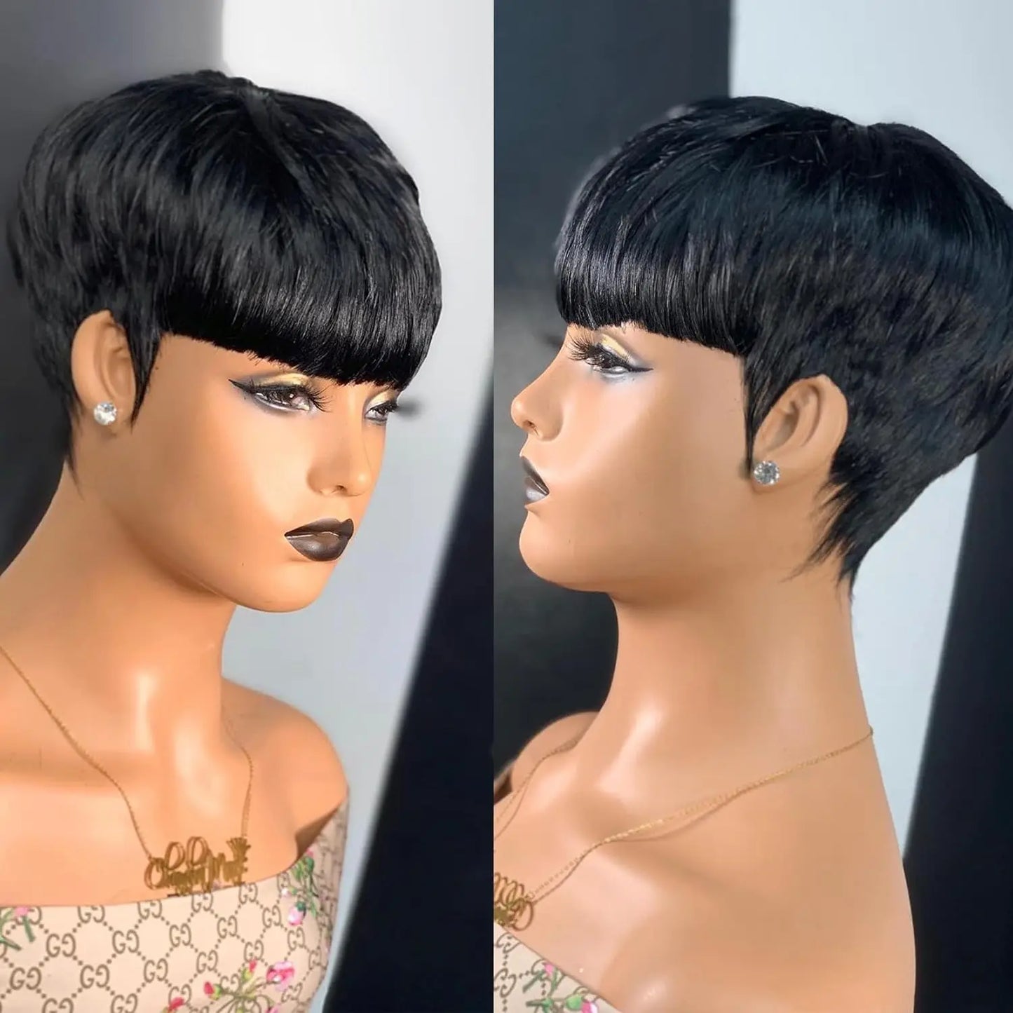 Pixie Cut Wig for Black Women – Straight Remy Human Hair | Short 6in | Bangs | Machine Made