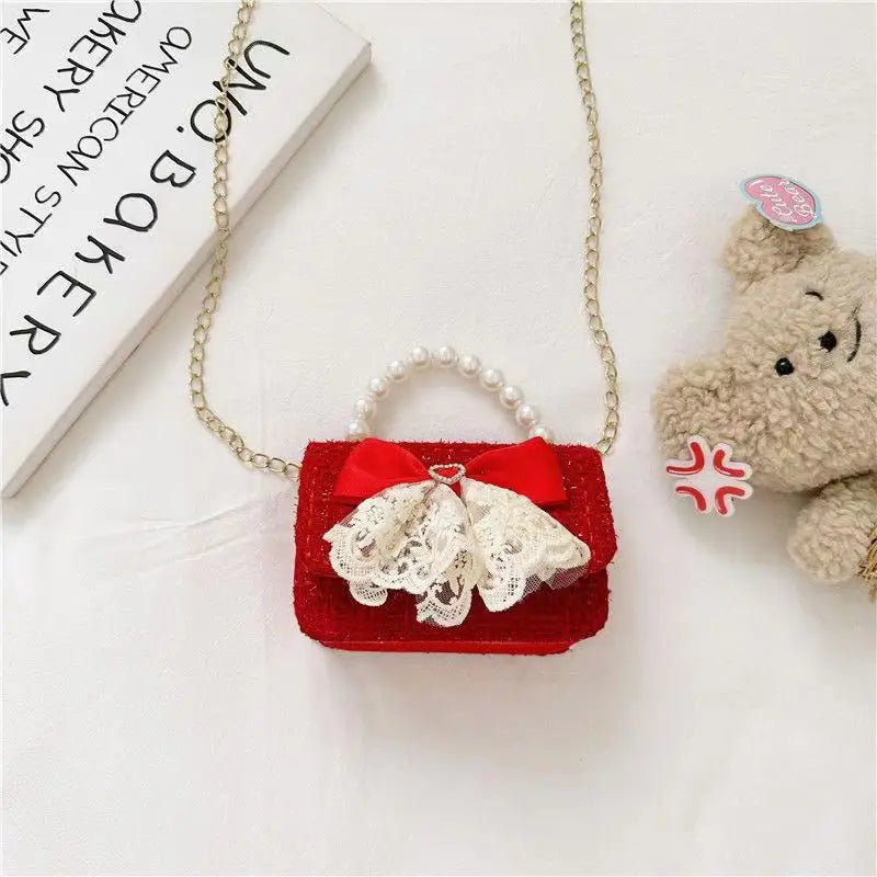 Luxury Pearl Handle Children’s Mini Shoulder Bag | Sweet Bow & Flower Girl Messenger Bag | Fashion Square Shell Purse for Girls (Model z122711) Luxegan