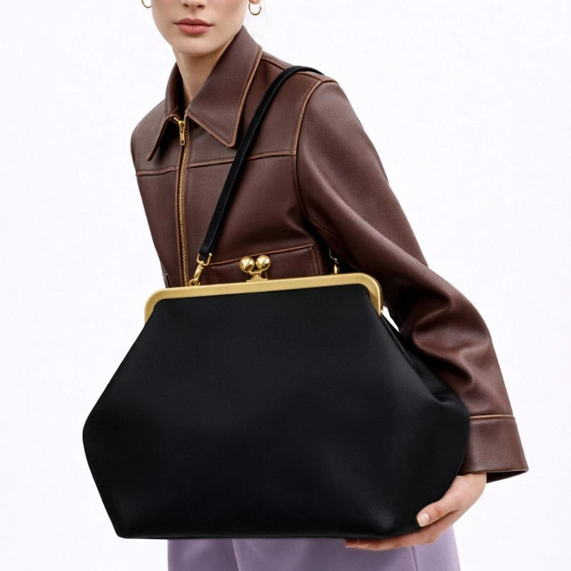 Luxury Design Clip Frame Handbag | Sophisticated "Large-Capacity Carryall" Silhouette | Elegant Vintage Shell Clutch Purse | "Dignified" High-Performance Versatile Shoulder Essential for Radiant Styling Luxegan