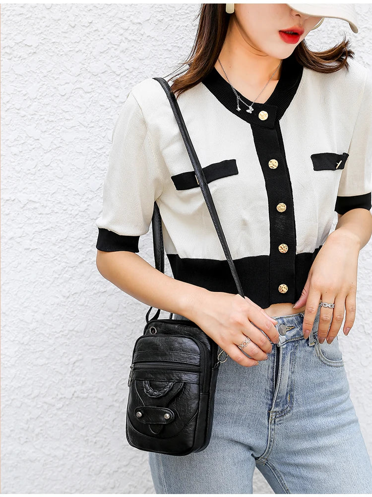 Vintage Designer Ruched Mini Crossbody Bag | Soft PU Leather Solid Shoulder Purse & Phone Handbag for Women & Girls Luxegan