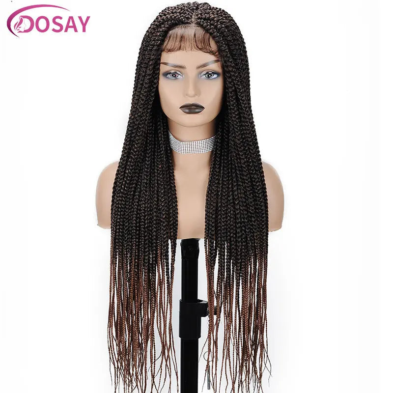 36" Full Lace Braided Wigs Synthetic Hair Box Braids Lace Front Wigs Knotless Braided Wigs For Black Women Braiding Wigs African Luxegan