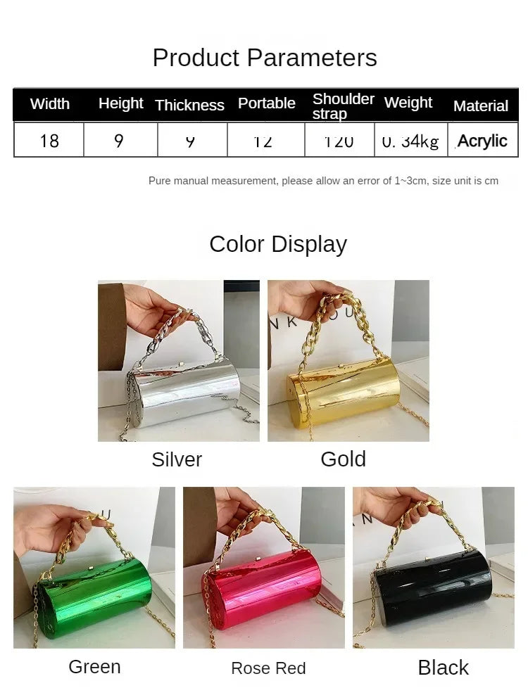 Hard Luxury Gold Cylinder Clutch | Metallic Crossbody Mini Evening Bag Luxegan