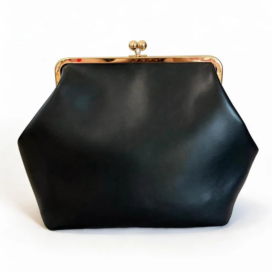 Large Kisslock Clip Shell Clutch | Sophisticated "Soft PU Leather" Silhouette | Elegant Designer Shoulder Bag | "Dignified" High-Performance Party Essential for Radiant Versatile Styling Luxegan