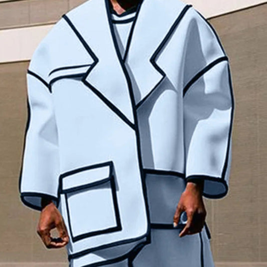 Patchwork Lines Personality Blazer | Sophisticated Splicing Design Suit Coat | Elegant "Loose Fit" Spring and Summer Outerwear | "Dignified" Solid Long-Sleeved Blazer for Radiant Versatile Styling Luxegan
