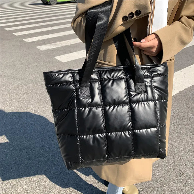 Waterproof Tote Bag for Women | Puffer Cotton Padded Shoulder Bag & Large Capacity Ladies Handbags (Quilted Work Commute Shopping Bag) Luxegan