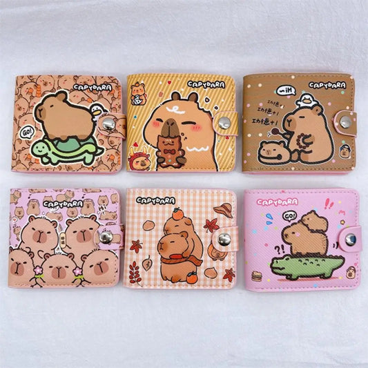 Cartoon Capybara Mini Foldable Wallet | Sophisticated Short Money Bag & Cute Coin Purse | Elegant PU Leather Card Holder | Luxury "Dignified" Square Small Purse with Secure Button Closure Luxegan