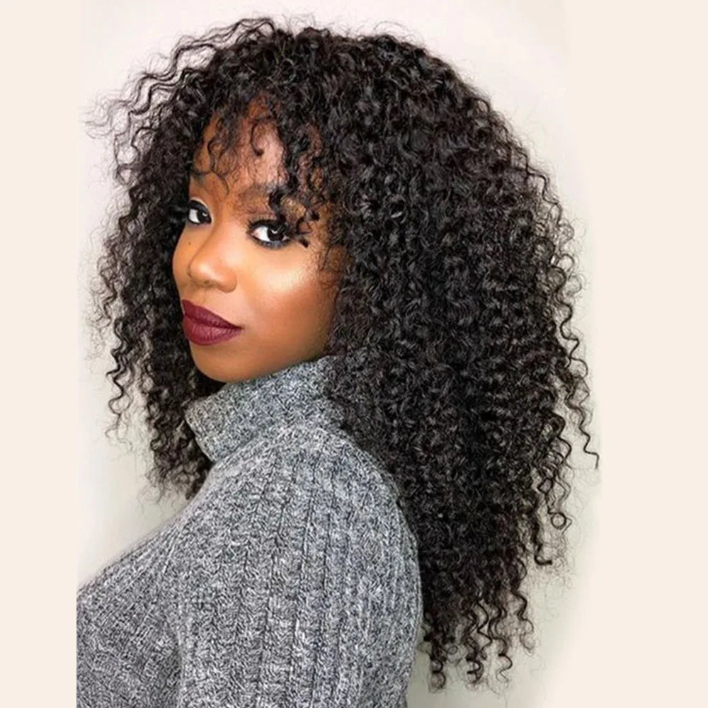 Black Pearl Curly Wigs Perruques Cheveux Humains Fringe Wig Jerry Curly Wig With Bangs Human Hair Short Pixie Cut Wigs Human Hai