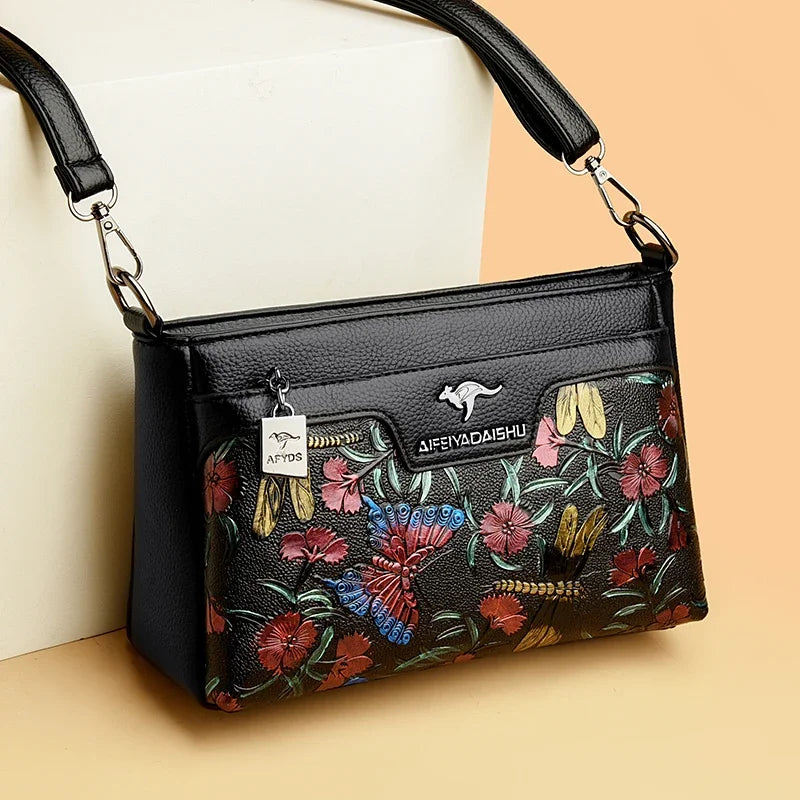 Women's Floral Patterned Shoulder Bags | High-Quality Leather Crossbody Bag & Elegant Commuting Handbags Luxegan