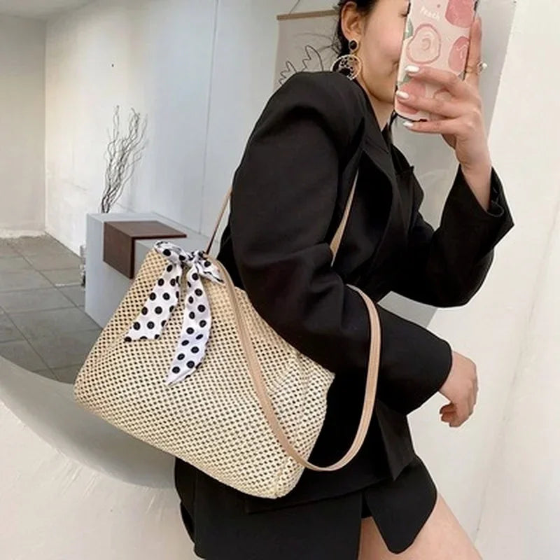 Straw Woven Handbag | Large Capacity Scarf Tote & Armpit Bag Luxegan