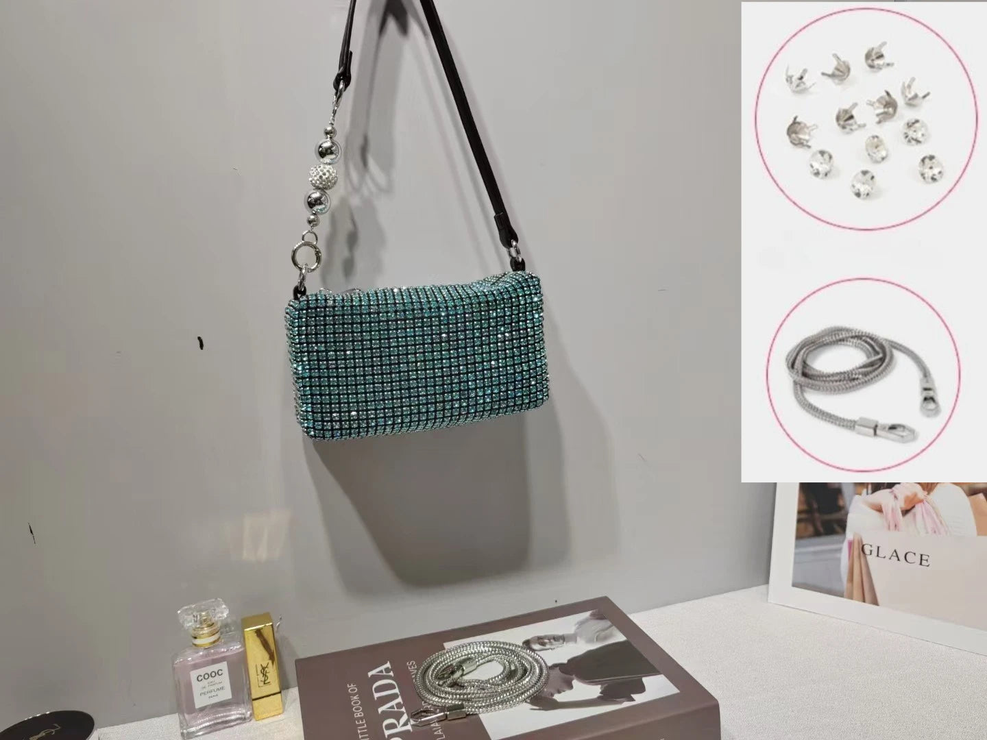 Super A Rhinestone Light Luxury Bag | Women's Summer High-End Texture Messenger & Portable Dinner Bag (Shiny Full Diamond Crossbody) Luxegan