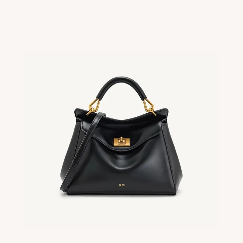 Lucia Lock Premium Leather Crossbody | Versatile Underarm Shoulder Bag & Purse | High-End Genuine Cowhide Satchel with Adjustable Strap (Temperament Collection) Luxegan