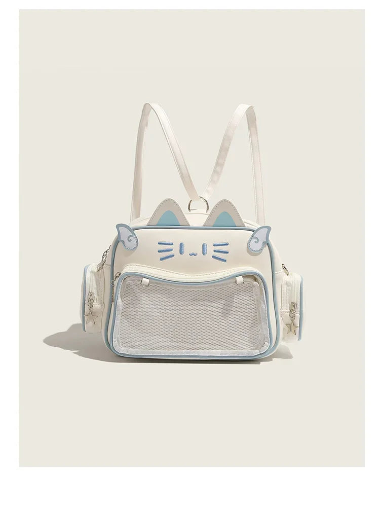 Y2K Kawaii Cat Ita Bag | Aesthetic Transparent Pocket Backpack Luxegan