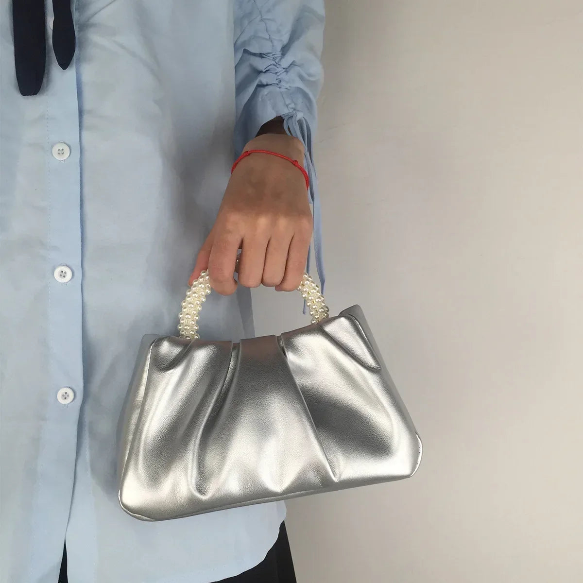 Fashion Pearl-Handle Dinner Clutch | Sophisticated Luxury Design Handbag | Elegant Ladies Square Shoulder Bag | "Dignified" Soft Small Messenger for Versatile Evening Styling Luxegan