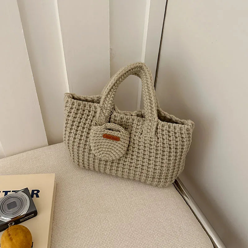 Retro Handmade Crochet Bag Casual Handbag Shoulder Bag | Autumn And Winter New Mini Tote Bag Women'S Armpit Bag Luxegan
