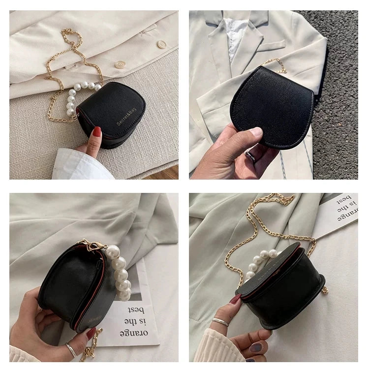 Elegant Pearl & Chain Mini Handbag | Rhombus Shoulder & Crossbody Bag Luxegan
