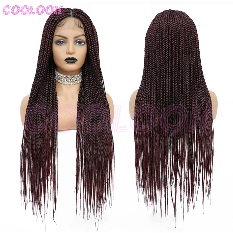 36 Inch Knotless Box Braids Cornrow Wig | 360 Full Lace | Square Parts