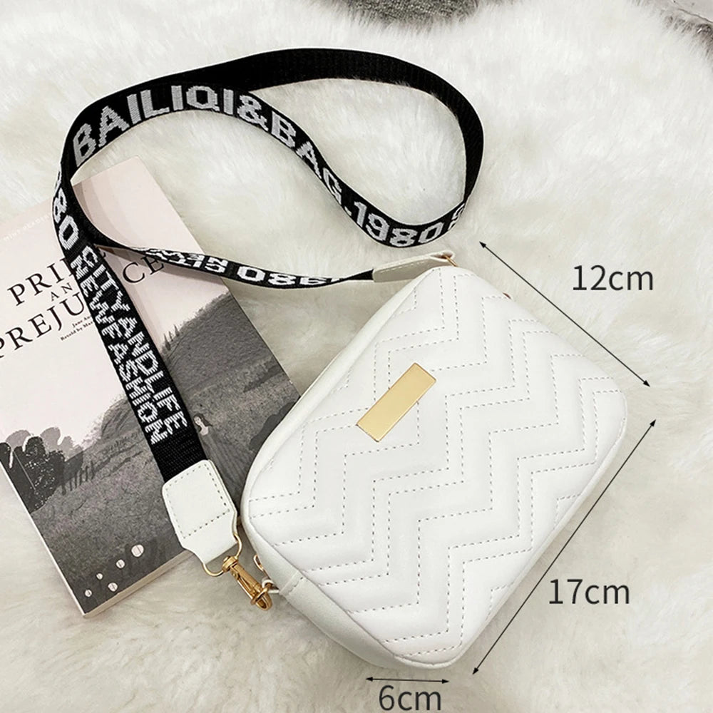 Fashion Wave Pattern Women's Shoulder Bag | Solid Color Crossbody Bag & PU Leather Wide Strap Purse (Female Handbags)