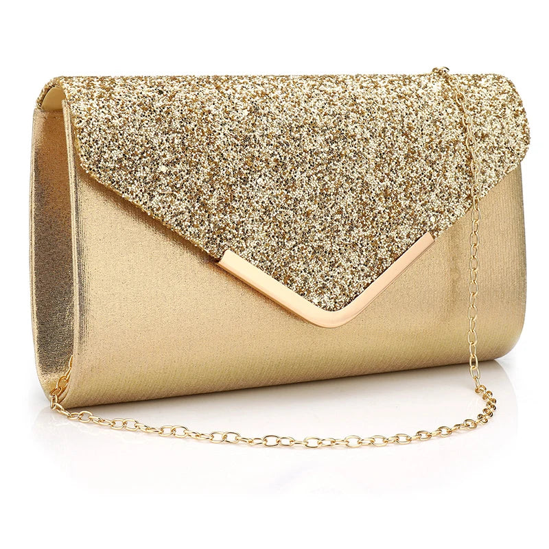 Sequined Envelope Clutch Bags For Women Fashion Gold Purses And Handbags With Chain Shoulder Bags Wedding Party Clutches