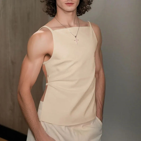 Backless Hollow Out Tank Top | Sophisticated O-Neck Sleeveless Silhouette | Elegant "Lace-Up" Summer Streetwear | "Dignified" Unisex Broadcloth Vest for Radiant Versatile Styling Luxegan