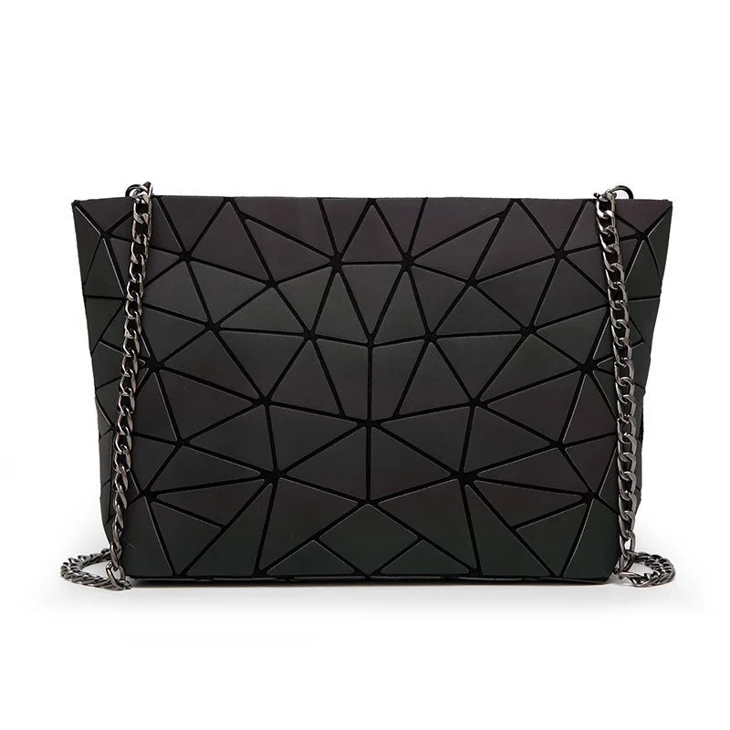 Luminous Irregular Geometric Shoulder Bag | Japanese Style Diamond-Patterned Satchel | Fashionable Holographic Versatile Chain Bag | Women's Geometric Crossbody Purse (Model CYCB130) Luxegan