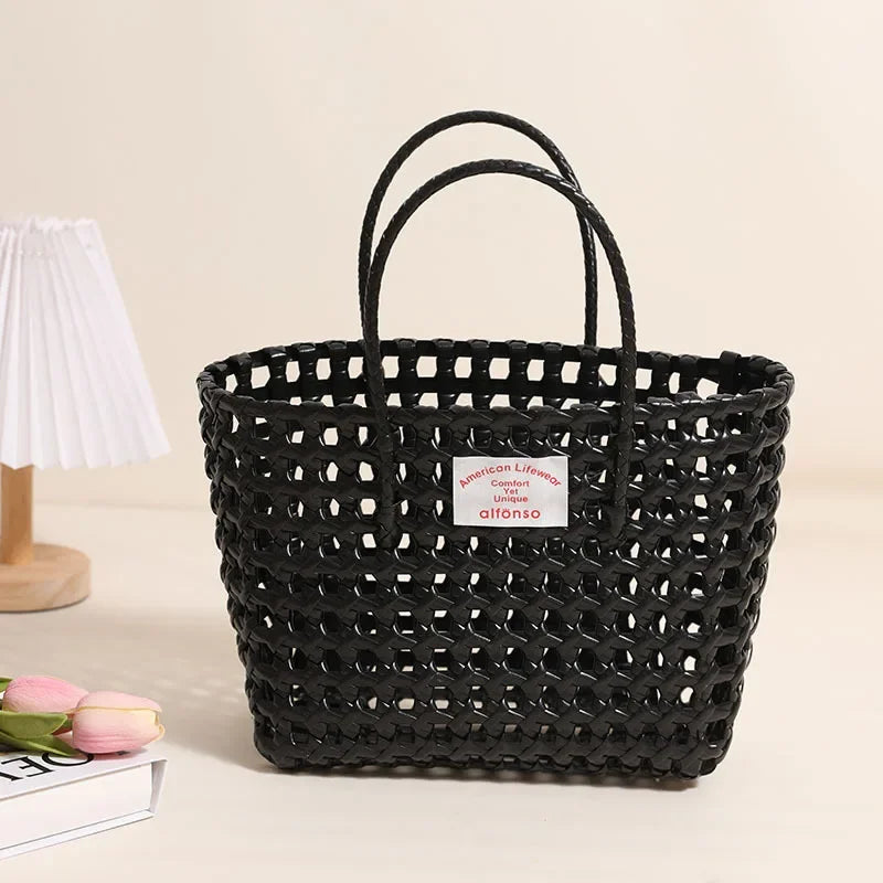 Hollow Out Plastic Woven Tote Bag | Summer Beach & Vacation Handbag Luxegan