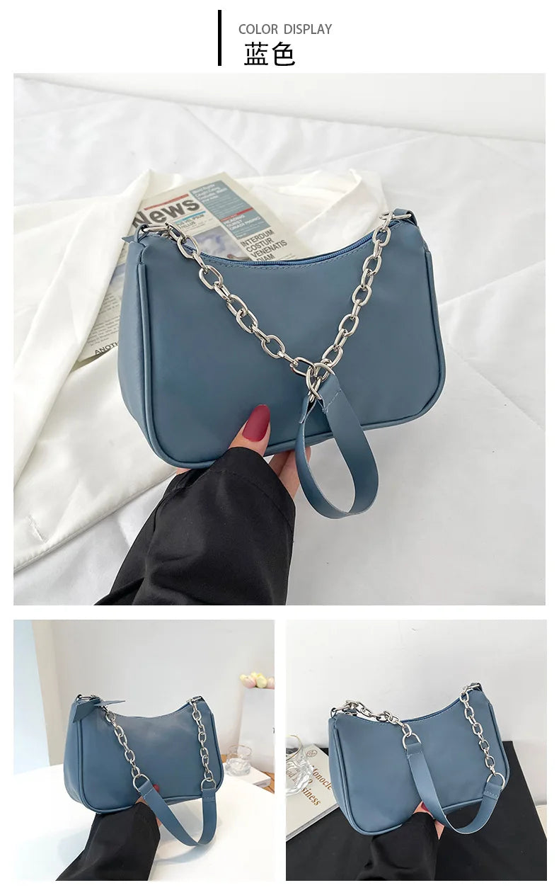 Shoulder Bags Women Underarm Chain Bag | PU Candy Colors Zipper Summer Simple Students Daily Casual Handbags Luxegan