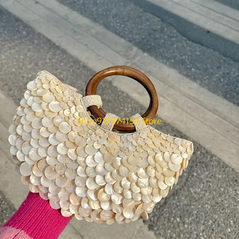 Elegant Beaded Shell Design Top Handle Purse | Bohemian Handmade Handbag for Vacation & Casual Occasions Luxegan