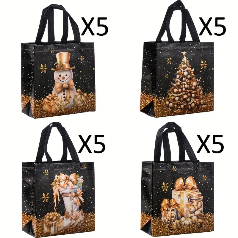 Festive Christmas Nonwoven Gift Bag | Snowman, Tree & Socks Design Tote Bags for Parties & Holiday Gifts Luxegan
