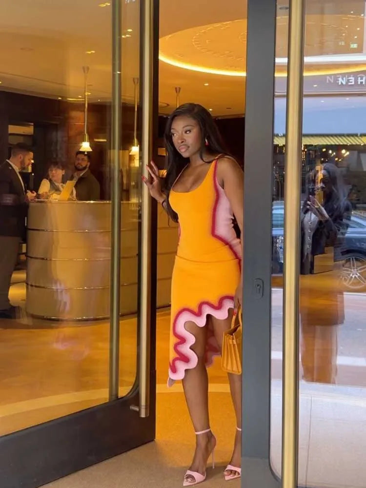 Summer Dresses for Women Round Neck Tank Top Dress Sleeveless Streetwear Slim Fit Orange Short Dress Wholesale Dropshipping