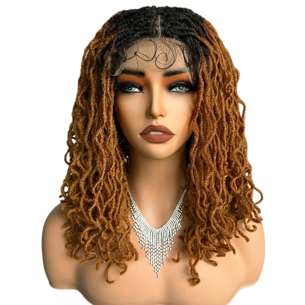 14" Copper Red Faux Locs Lace Front Wig | Short Twist Dreadlocks | Synthetic Braided Wig Luxegan