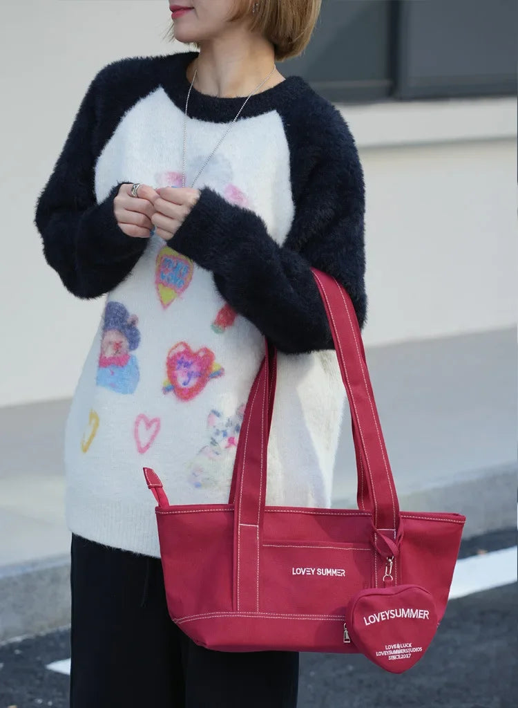 Large Capacity Canvas Shoulder Bag | Sophisticated Solid Color Tote Silhouette | Elegant "Zipper Closure" Stylish Handbag | "Dignified" Leather-Trimmed Purse for Radiant Versatile Styling Luxegan