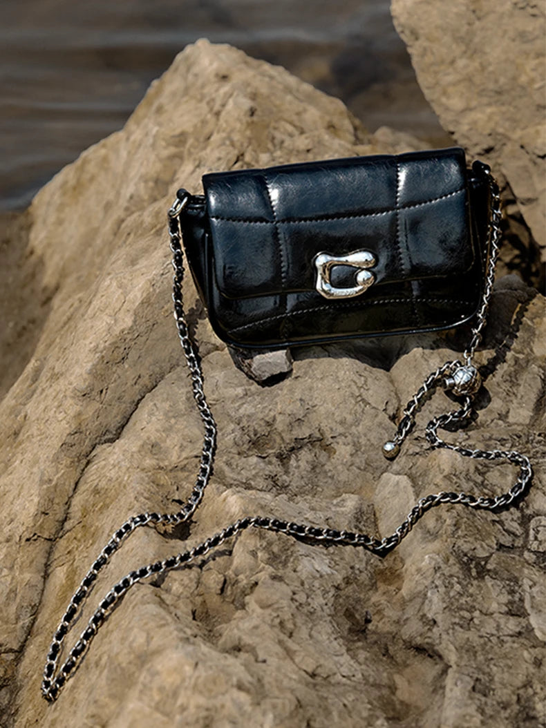 Genuine Leather Crossbody Bag | Luxury Brand Shoulder Bag with Chain Strap & Unique Design Quilted Handbag Luxegan