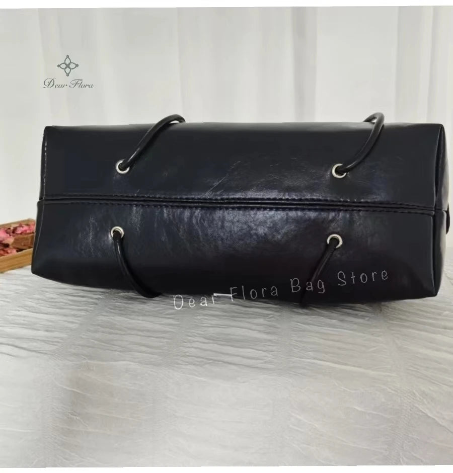 Y2K Retro "Spicy Girl" Motorcycle Handbag | Large Capacity Boston Pillow Bag | Vintage Cyber-Punk Shoulder Tote | High-Street Fashion Faux Leather Underarm Bag with Rivet Details Luxegan