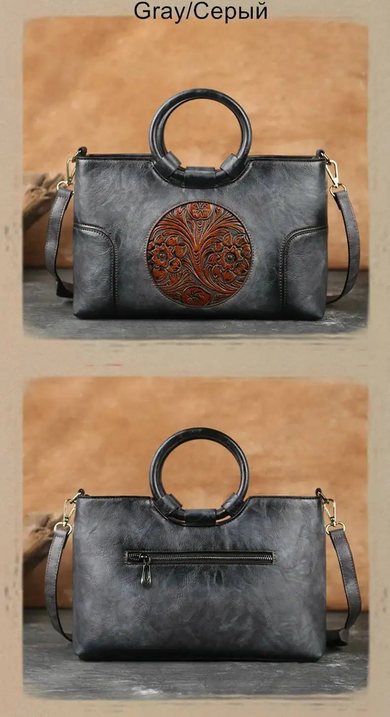New High Quality Leather Women Handbag Retro Handmade Embossed Shoulder Bag For Women | Large Capacity Female Messenger Bags Luxegan