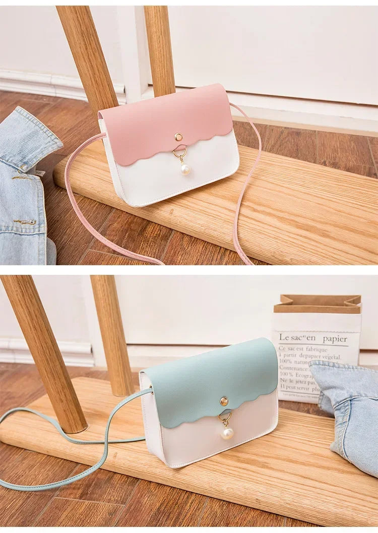 Fashion Simple PU Leather for Women | Solid Color Shoulder Messenger Bag & Lady Pendant Pearl Travel Small Handbag Luxegan