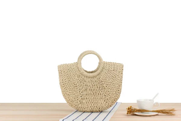 Summer Handmade Moon-Shaped Bag | Women's Woven Straw Bag & Top-Handle Tote Luxegan