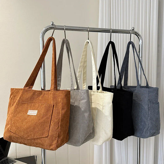 Large Capacity Corduroy Tote Bag | Shoulder Bag with Pockets & Compartments