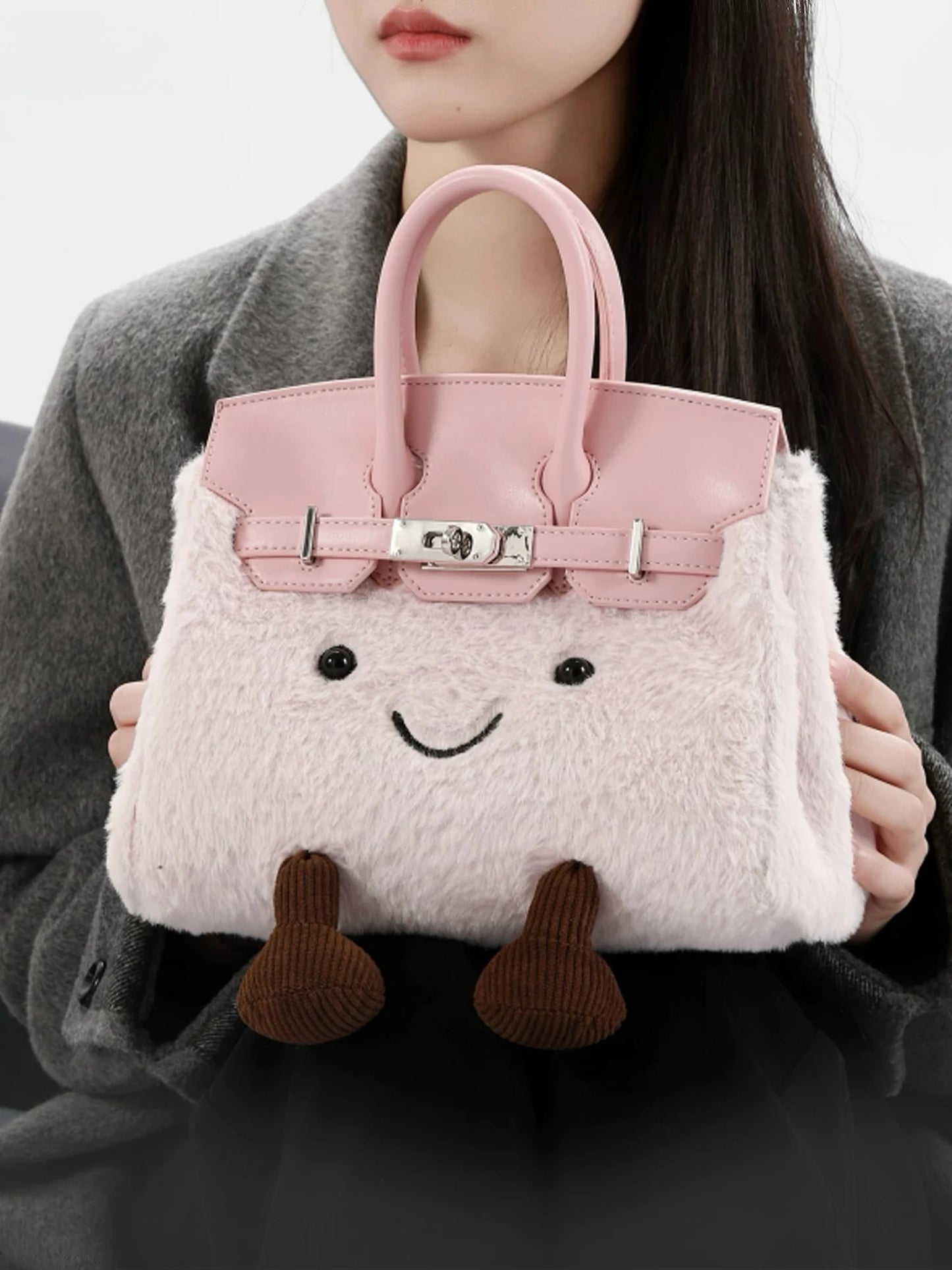 Plush Cute Doll Crossbody Bag | Fashionable Faux Fur Autumn & Winter Handbag | Soft Felt Casual Tote for Women Luxegan