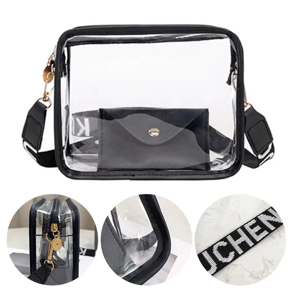 Transparent Crossbody Bag for Women | Candy Color Letter Fashion Shoulder Bag & PVC Transparent Jelly Bag (Small Square Bag) Luxegan