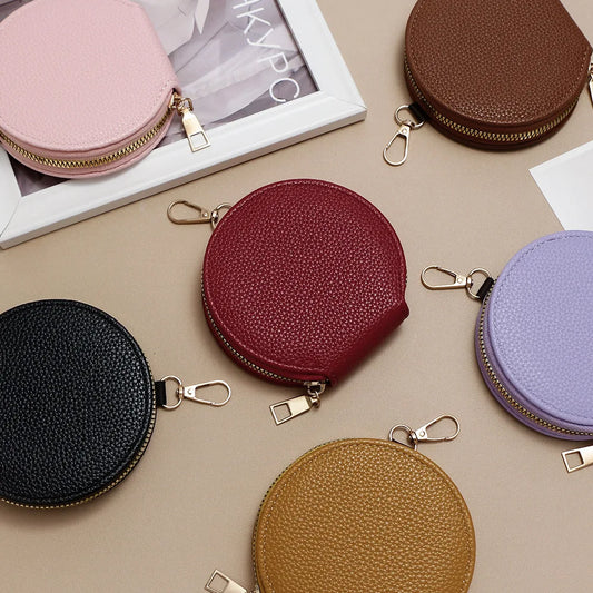 Fashion Candy Color Circular Zipper Coin Purse | Small PU Wallet, Headphone & Key Bag, Student Card Holder (Unisex) Luxegan