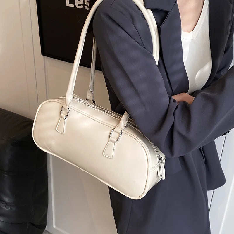 Retro Solid PU Leather Underarm Bag | Soft Korean Fashion Shoulder Purse Luxegan