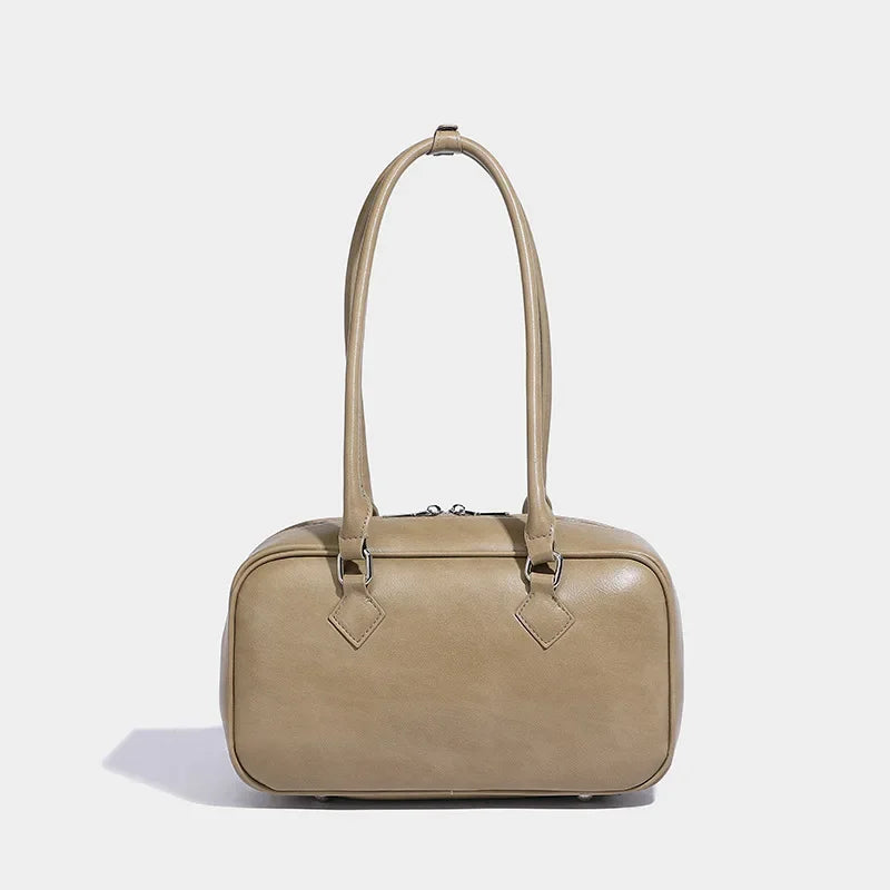 Retro PU Leather Underarm Bag | Sophisticated Solid Color Shoulder Silhouette | Elegant "Spring Fashion" Luxury Handbag | "Dignified" Simple Lady Purse for Radiant Versatile Styling Luxegan