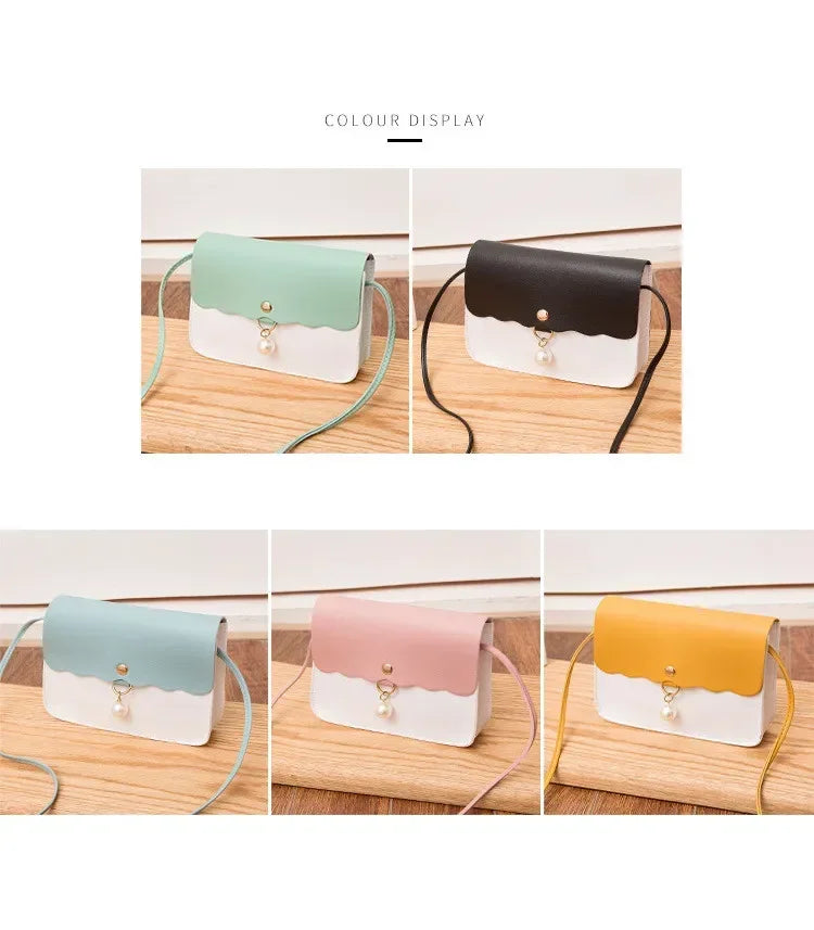 Fashion Simple PU Leather for Women | Solid Color Shoulder Messenger Bag & Lady Pendant Pearl Travel Small Handbag Luxegan