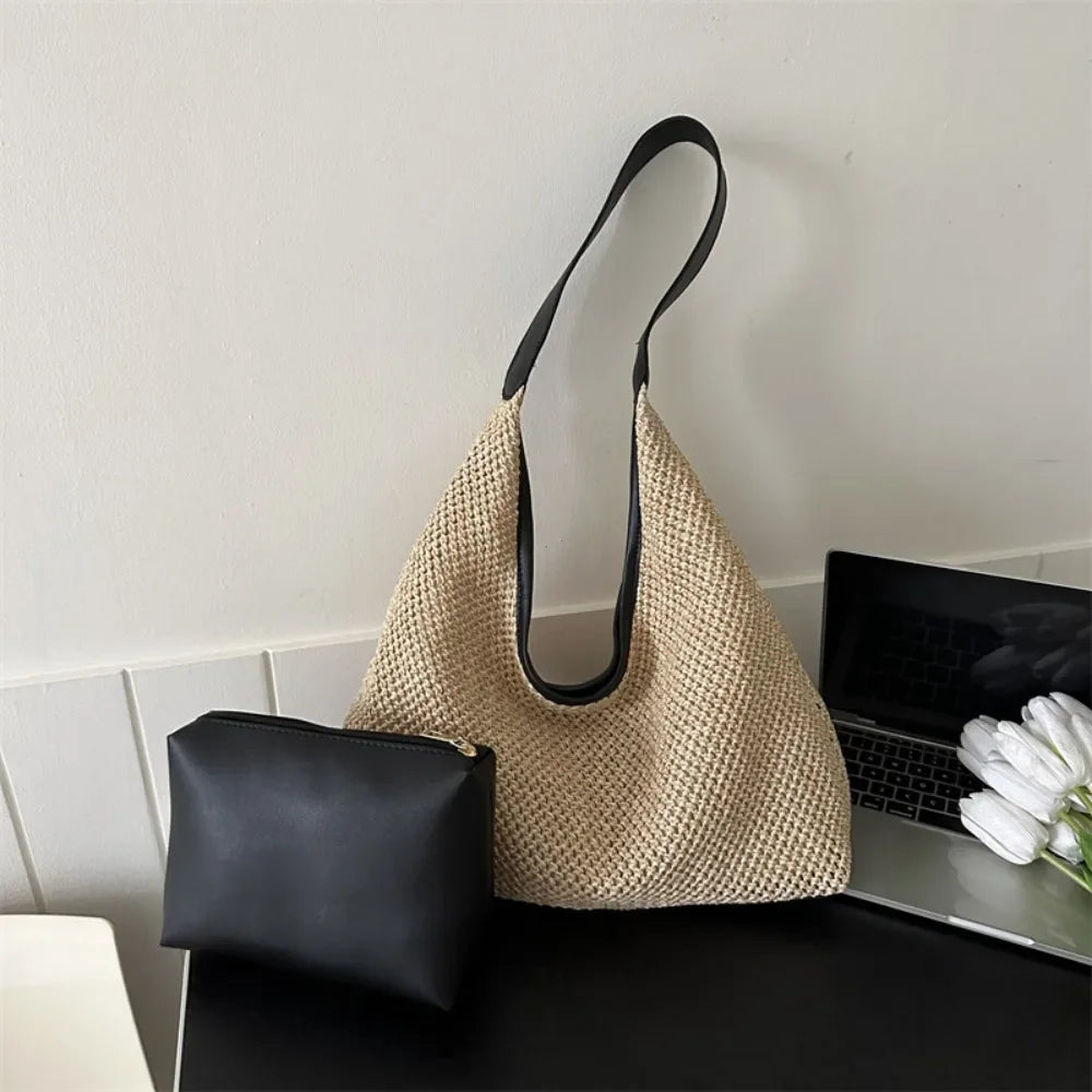 Casual Beach Summer Woven Bag | One-Shoulder Seaside Travel Straw Bag & Handbag Luxegan